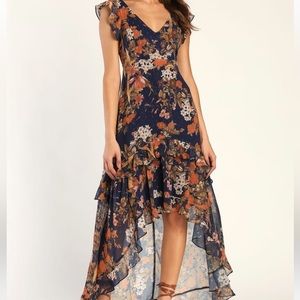 lulus navy blue high low floral dress